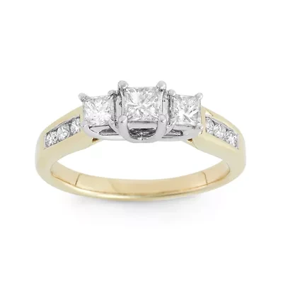 1 CT. T.W. Diamond 14K Yellow Gold Princess-Cut 3-Stone Bridal Ring