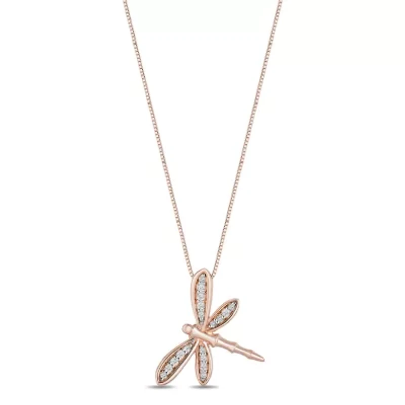 Dragonfly Womens 1/10 CT. T.W. Natural White Diamond 14K Rose Gold Over Silver 18 Inch Pendant Necklace