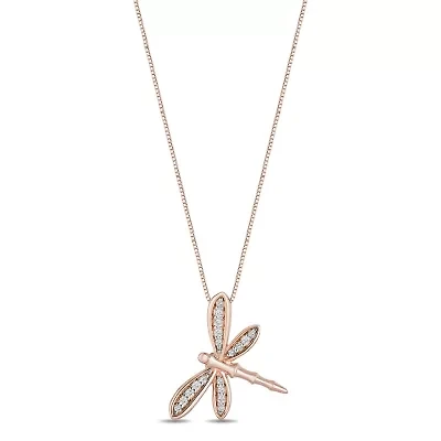 Dragonfly Womens 1/10 CT. T.W. Natural White Diamond 14K Rose Gold Over Silver 18 Inch Pendant Necklace