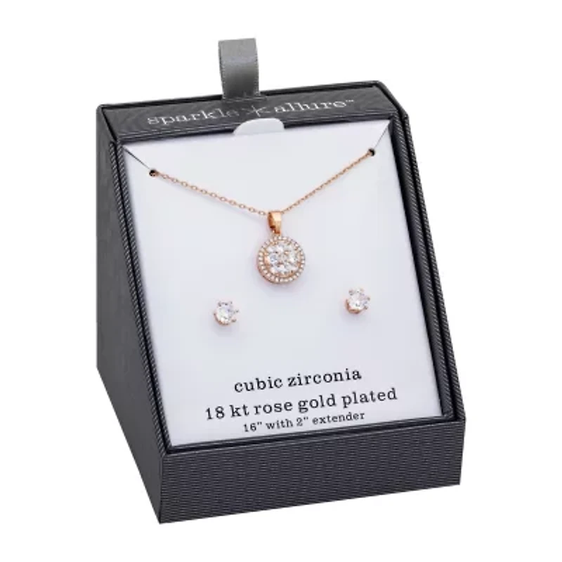 Sparkle Allure Womens Cubic Zirconia 18K Rose Gold Over Brass Round 2-pc. Jewelry Set
