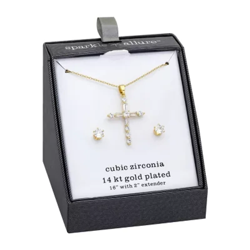 Sparkle Allure Womens Cubic Zirconia 14K Gold Over Brass Cross 2-pc. Jewelry Set