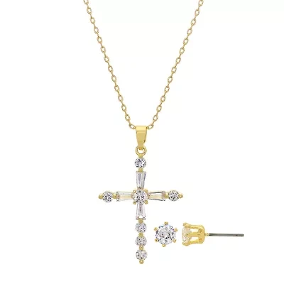 Sparkle Allure Womens Cubic Zirconia 14K Gold Over Brass Cross 2-pc. Jewelry Set