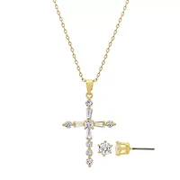 Sparkle Allure Womens Cubic Zirconia 14K Gold Over Brass Cross 2-pc. Jewelry Set
