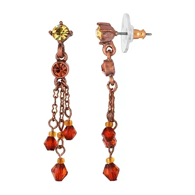 1928 Copper Tone Womens Brown Crystal Drop Earrings