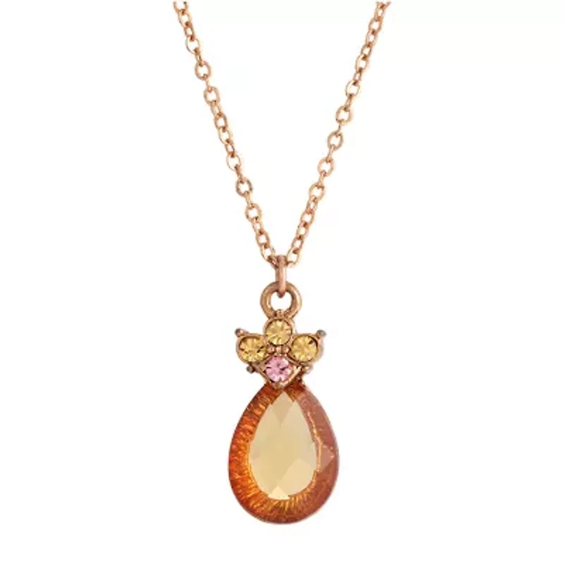 1928 Rose Gold Tone Womens Pink Crystal Alloy Pear 16 Inch Pendant Necklace