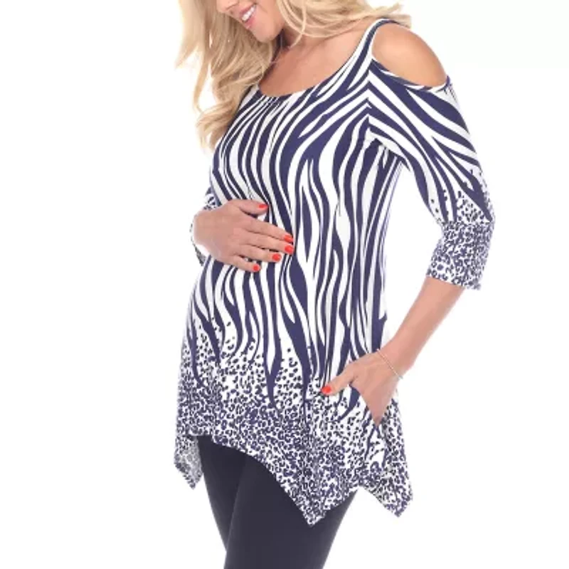 White Mark Plus Maternity Womens Scoop Neck 3/4 Sleeve Tunic Top
