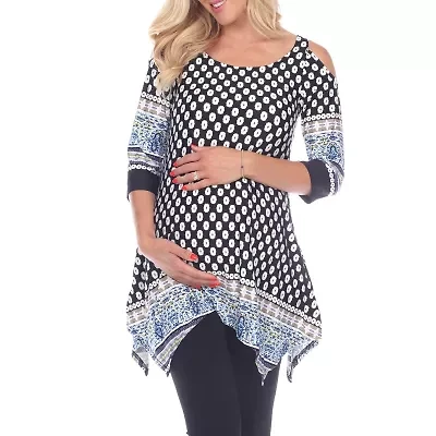 White Mark Plus Maternity Womens Scoop Neck 3/4 Sleeve Tunic Top