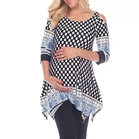 White Mark Plus Maternity Womens Scoop Neck 3/4 Sleeve Tunic Top