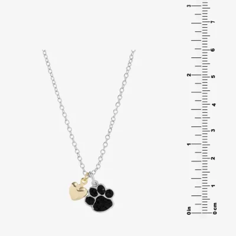 Sparkle Allure Dog Paw Womens Black Crystal 14K Gold Over Brass Pure Silver Over Brass Heart 16 Inch Pendant Necklace