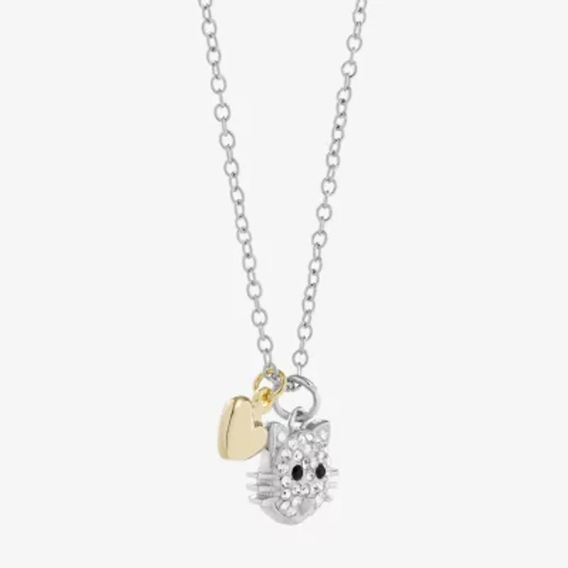 Sparkle Allure Cat Womens Crystal 14K Gold Over Brass Pure Silver Over Brass Heart 16 Inch Pendant Necklace