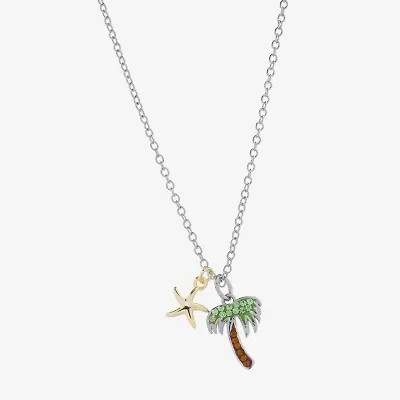 Sparkle Allure Palm Tree And Starfish Womens Multi Color Crystal 14K Gold Over Brass Pure Silver Over Brass 16 Inch Pendant Necklace