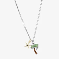 Sparkle Allure Palm Tree And Starfish Womens Multi Color Crystal 14K Gold Over Brass Pure Silver Over Brass 16 Inch Pendant Necklace