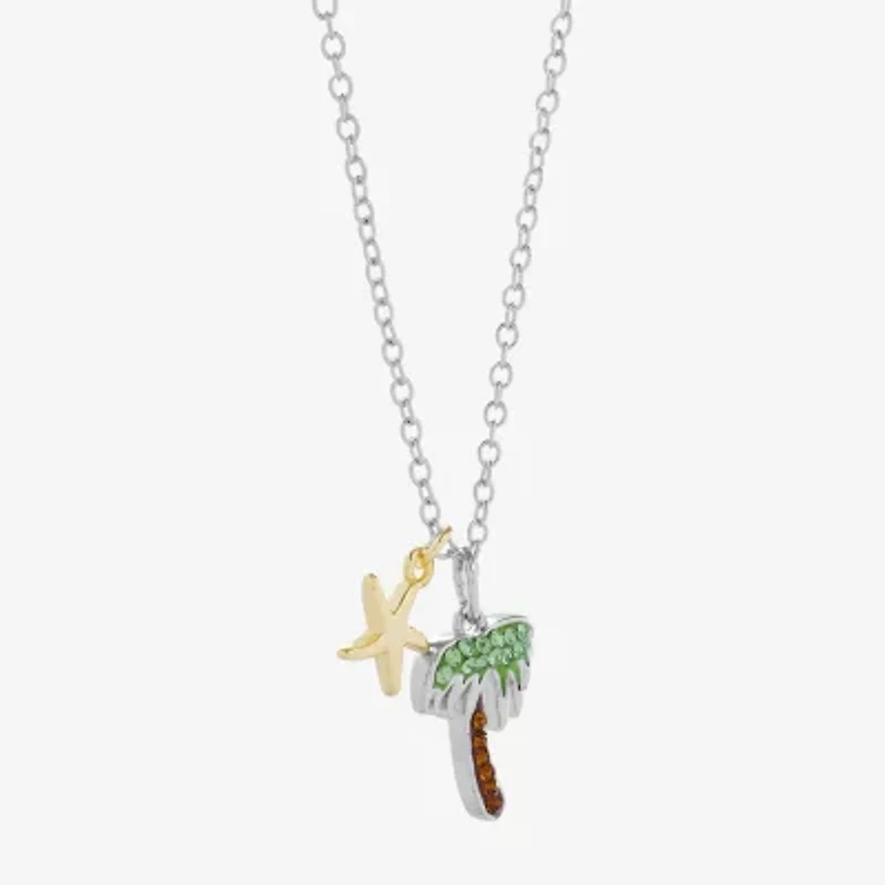 Sparkle Allure Palm Tree And Starfish Womens Multi Color Crystal 14K Gold Over Brass Pure Silver Over Brass 16 Inch Pendant Necklace