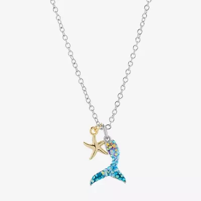 Sparkle Allure Mermaid Tail And Starfish Womens Multi Color Crystal 14K Gold Over Brass Pure Silver Over Brass 16 Inch Pendant Necklace