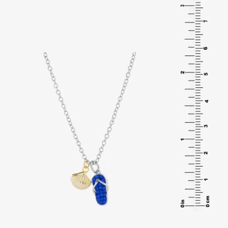 Sparkle Allure Flip Flop And Seashell Womens Blue Crystal 14K Gold Over Brass Pure Silver Over Brass 16 Inch Pendant Necklace