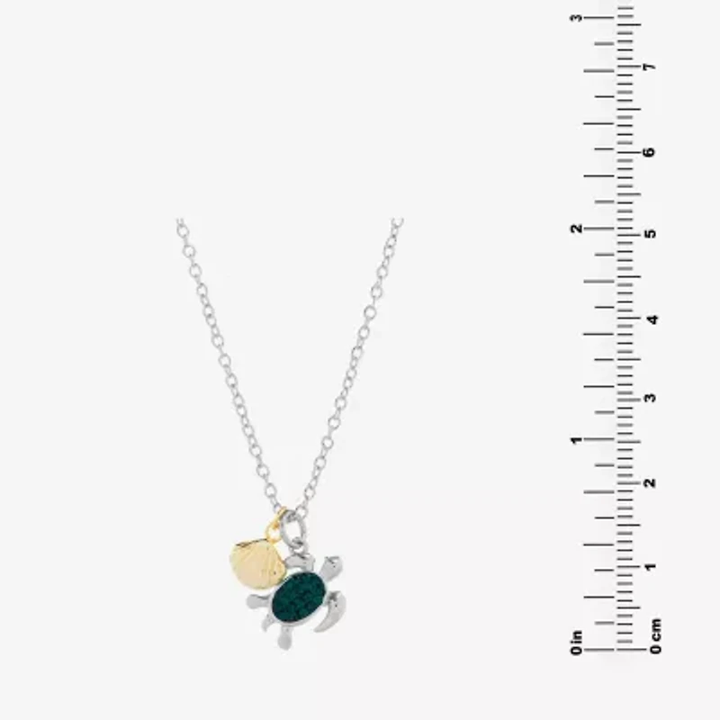 Sparkle Allure Turtle And Seashell Womens Green Crystal 14K Gold Over Brass Pure Silver Over Brass 16 Inch Pendant Necklace