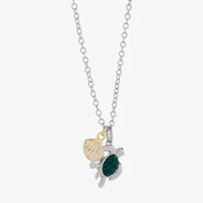 Sparkle Allure Turtle And Seashell Womens Green Crystal 14K Gold Over Brass Pure Silver Over Brass 16 Inch Pendant Necklace