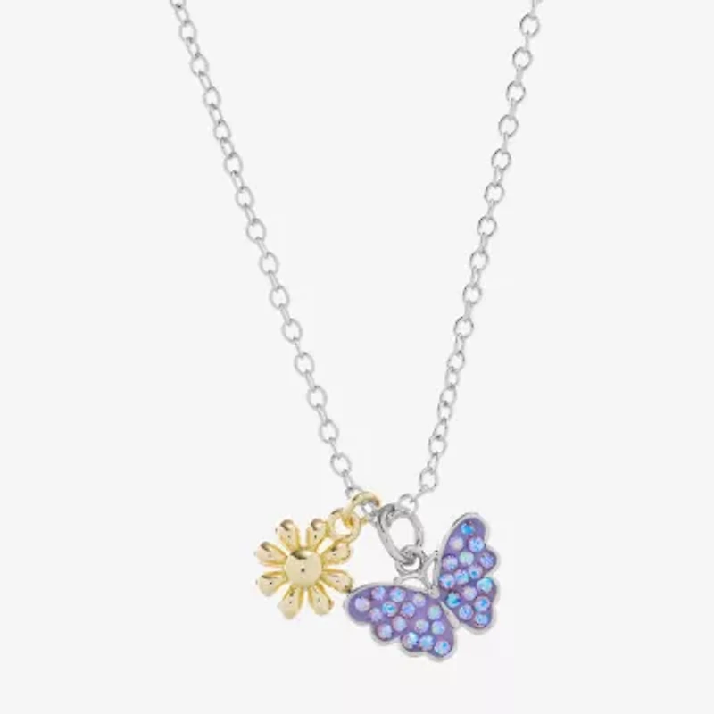 Sparkle Allure Womens Pink Crystal 14K Gold Over Brass Pure Silver Over Brass Butterfly Flower 16 Inch Pendant Necklace