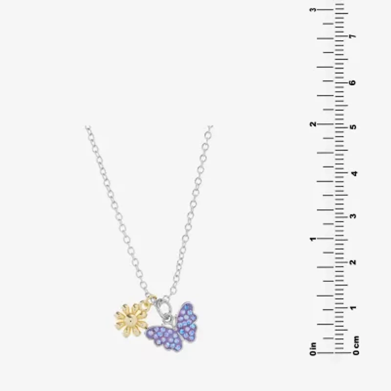Sparkle Allure Womens Pink Crystal 14K Gold Over Brass Pure Silver Over Brass Butterfly Flower 16 Inch Pendant Necklace