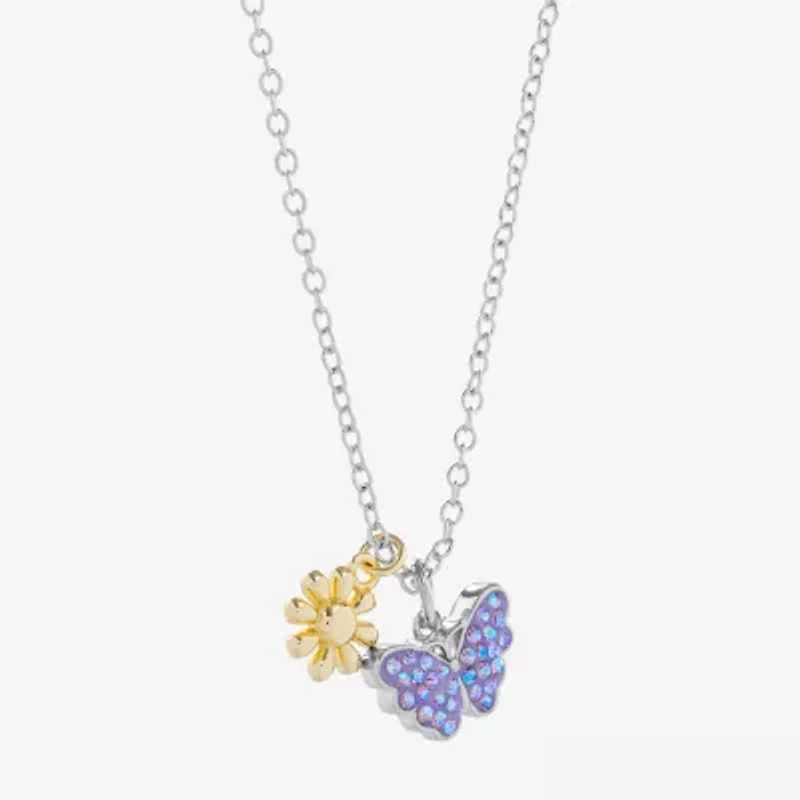 Sparkle Allure Womens Pink Crystal 14K Gold Over Brass Pure Silver Over Brass Butterfly Flower 16 Inch Pendant Necklace