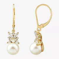 Womens White Cultured Freshwater Pearl 14K Gold Over Silver Drop Earrings
