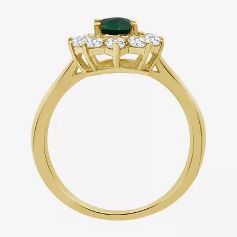 Womens Oval-cut Gemstone & 3/4 CT. T.W. Lab-Grown Diamond 10K Gold Halo Cocktail Ring