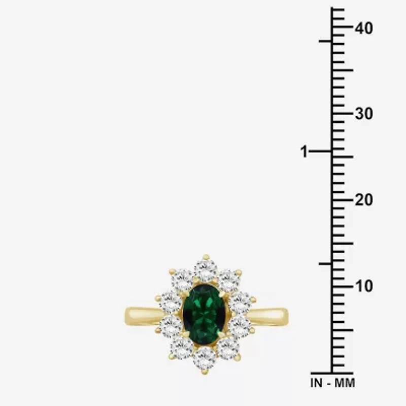 Womens Oval-cut Gemstone & 3/4 CT. T.W. Lab-Grown Diamond 10K Gold Halo Cocktail Ring