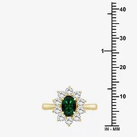 Womens Oval-cut Gemstone & 3/4 CT. T.W. Lab-Grown Diamond 10K Gold Halo Cocktail Ring