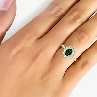 Womens Oval-cut Gemstone & 3/4 CT. T.W. Lab-Grown Diamond 10K Gold Halo Cocktail Ring