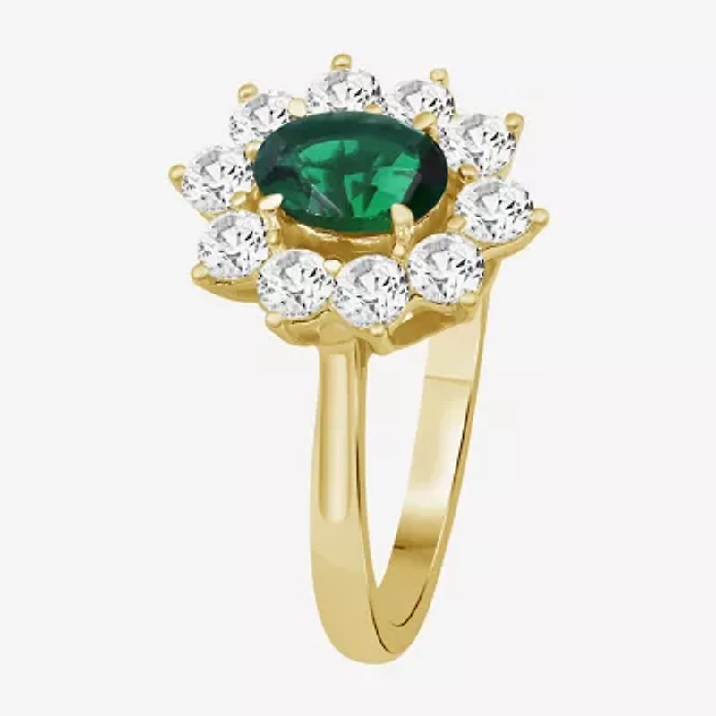 Womens Oval-cut Gemstone & 3/4 CT. T.W. Lab-Grown Diamond 10K Gold Halo Cocktail Ring