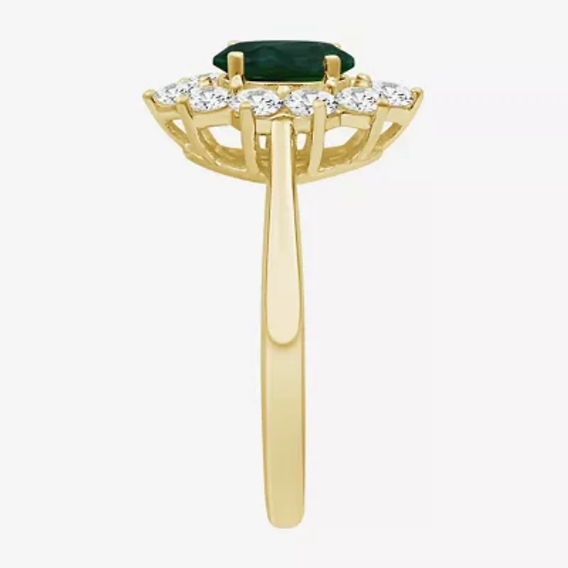 Womens Oval-cut Gemstone & 3/4 CT. T.W. Lab-Grown Diamond 10K Gold Halo Cocktail Ring
