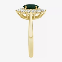 Womens Oval-cut Gemstone & 3/4 CT. T.W. Lab-Grown Diamond 10K Gold Halo Cocktail Ring