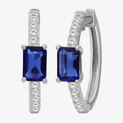 Womens Emerald-cut Gemstone & 1/4 CT. T.W. Lab-Grown Diamond 10K Gold 18.6mm Hoop Earrings