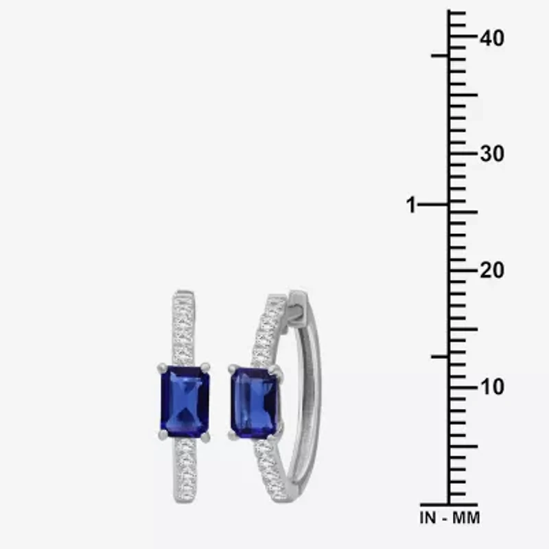 Womens Emerald-cut Gemstone & 1/4 CT. T.W. Lab-Grown Diamond 10K Gold 18.6mm Hoop Earrings