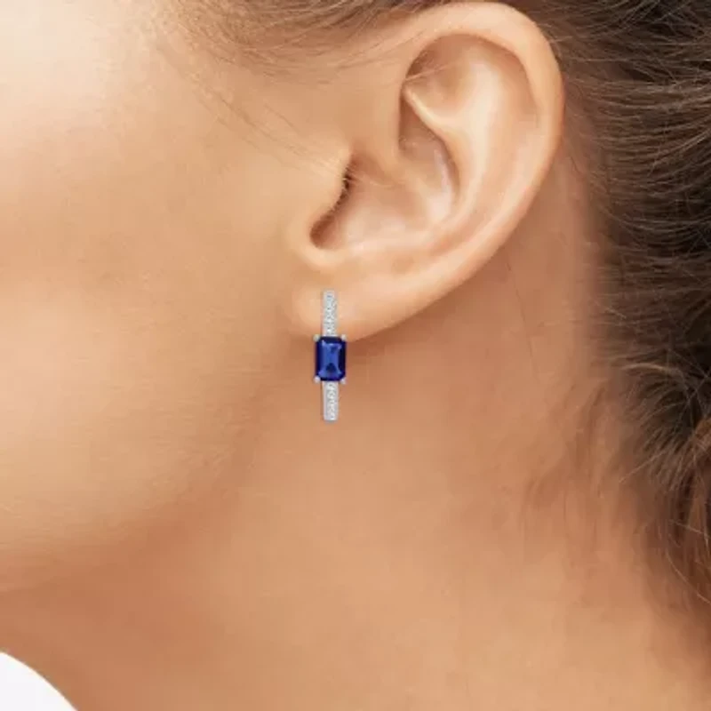 Womens Emerald-cut Gemstone & 1/4 CT. T.W. Lab-Grown Diamond 10K Gold 18.6mm Hoop Earrings