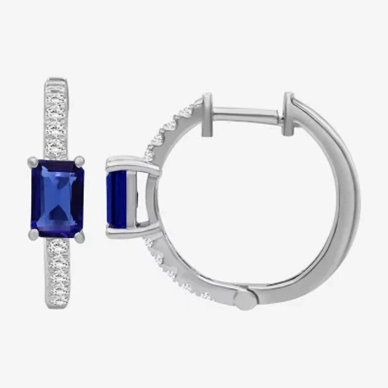 Womens Emerald-cut Gemstone & 1/4 CT. T.W. Lab-Grown Diamond 10K Gold 18.6mm Hoop Earrings