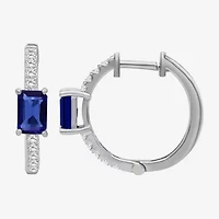 Womens Emerald-cut Gemstone & 1/4 CT. T.W. Lab-Grown Diamond 10K Gold 18.6mm Hoop Earrings