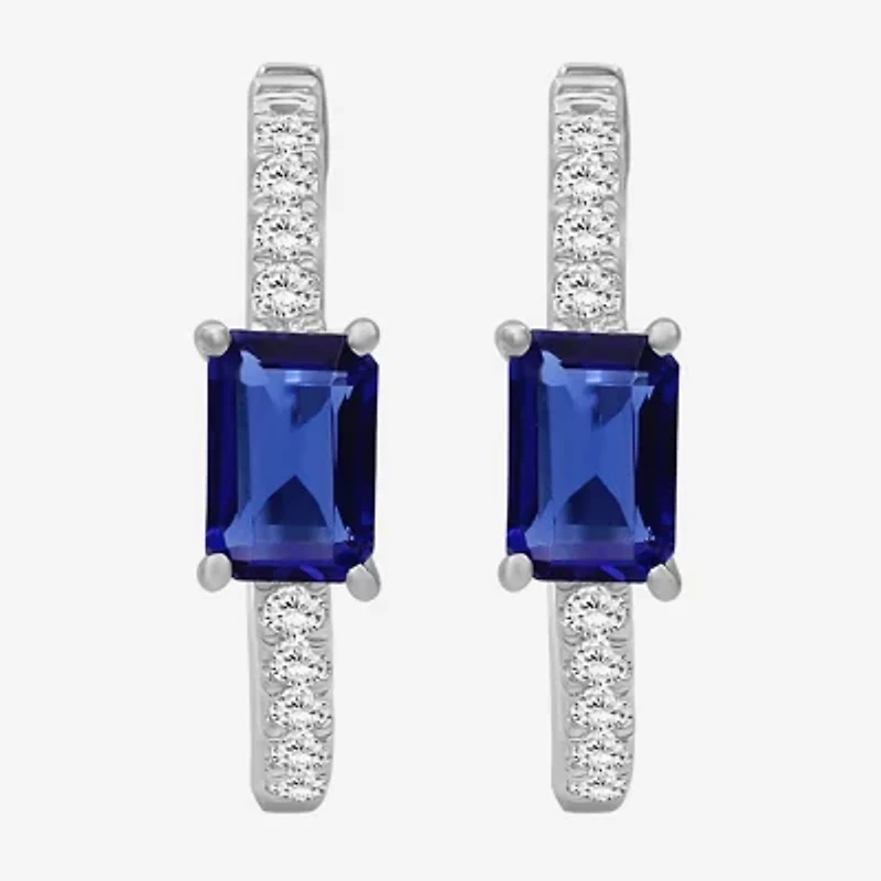 Womens Emerald-cut Gemstone & 1/4 CT. T.W. Lab-Grown Diamond 10K Gold 18.6mm Hoop Earrings