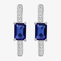 Womens Emerald-cut Gemstone & 1/4 CT. T.W. Lab-Grown Diamond 10K Gold 18.6mm Hoop Earrings