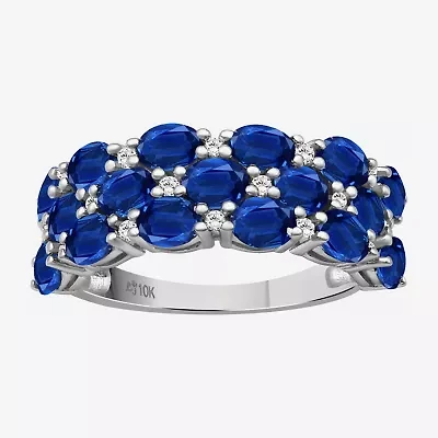 Womens 2MM  Gemstone & 1/8 CT. T.W. Natural Diamond 10K Gold Oval Band