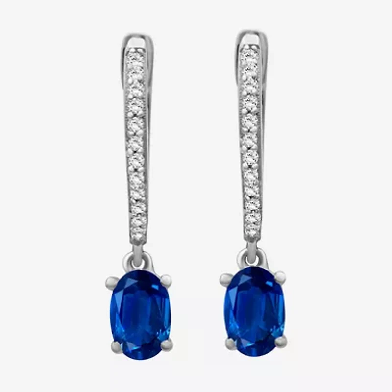 Womens Gemstone & 1/10 CT. T.W. Natural Diamond 10K Gold Oval Drop Earrings