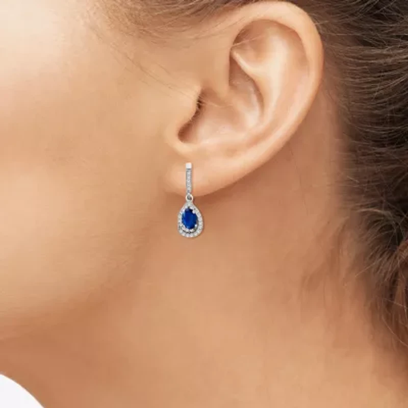 Womens Gemstone & 1/6 CT. T.W. Natural Diamond 10K Gold Oval Drop Earrings