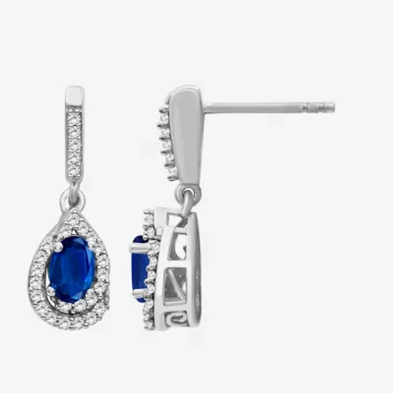 Womens Gemstone & 1/6 CT. T.W. Natural Diamond 10K Gold Oval Drop Earrings