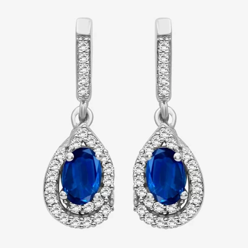 Womens Gemstone & 1/6 CT. T.W. Natural Diamond 10K Gold Oval Drop Earrings