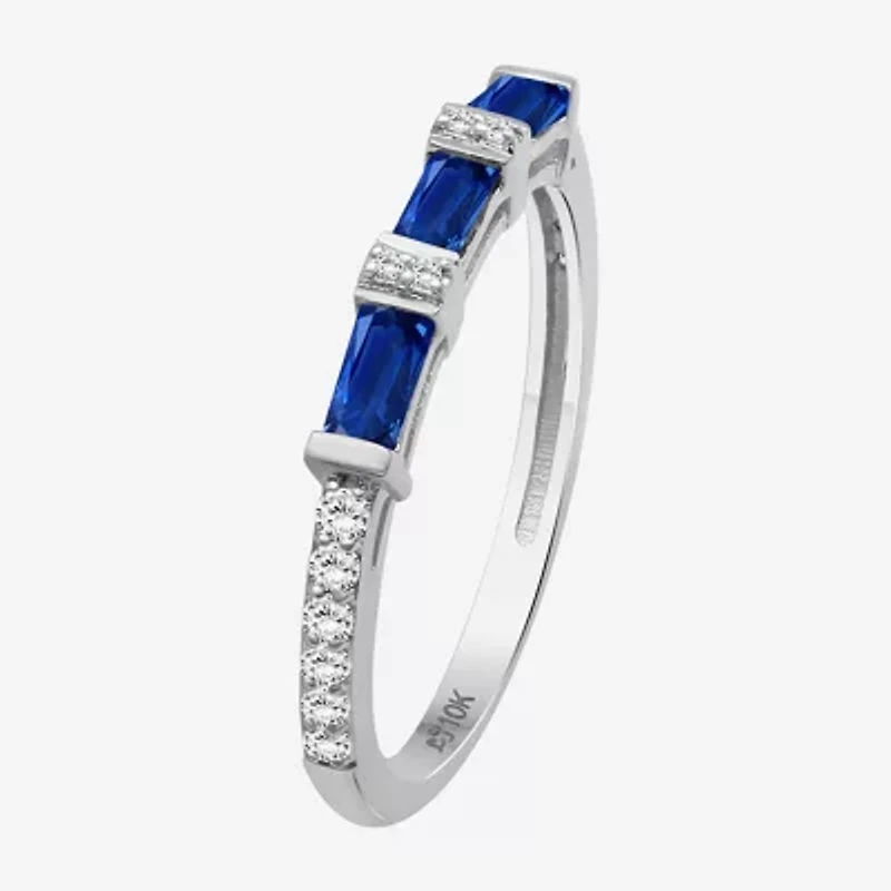 Womens 2MM Gemstone & 1/6 CT. T.W. Natural Diamond 10K Gold Band