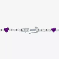 Womens Genuine Purple Amethyst Pure Silver Over Brass Heart Tennis Bracelet