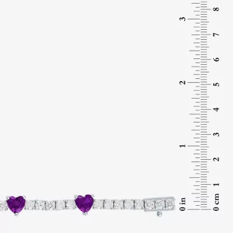 Womens Genuine Purple Amethyst Pure Silver Over Brass Heart Tennis Bracelet