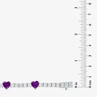 Womens Genuine Purple Amethyst Pure Silver Over Brass Heart Tennis Bracelet
