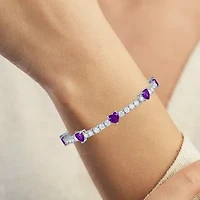 Womens Genuine Purple Amethyst Pure Silver Over Brass Heart Tennis Bracelet