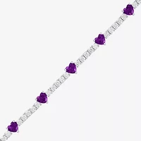 Womens Genuine Purple Amethyst Pure Silver Over Brass Heart Tennis Bracelet